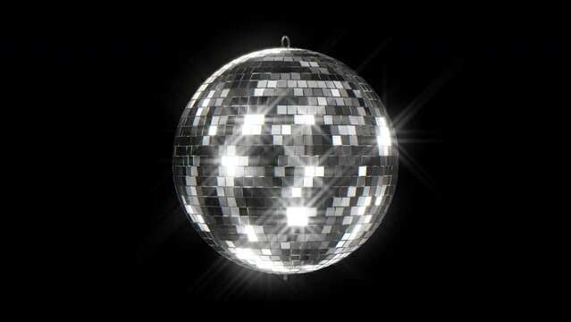 Disco Mirror Ball with Flares Spinning . Seamless Loop-able Animation with Alpha Matte.
