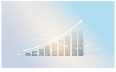 Fototapeta premium Abstract financial trend line chart with numbers on dark background. Eps10 vector illustration for business and finance