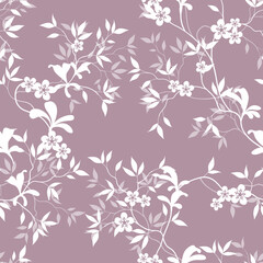 seamless pattern of flowers, branches and leaves