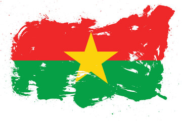 Burkina faso flag with painted grunge brush stroke effect on white background