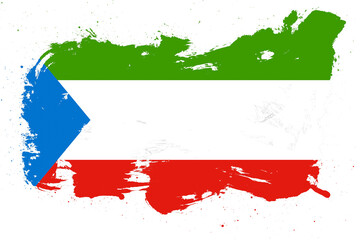 Equatorial guinea flag with painted grunge brush stroke effect on white background