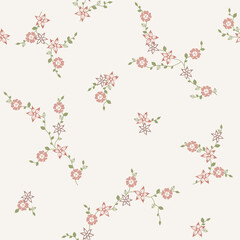 seamless pattern of flowers, branches and leaves