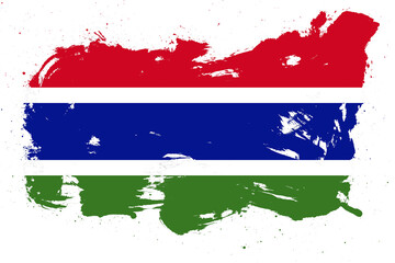 Gambia flag with painted grunge brush stroke effect on white background