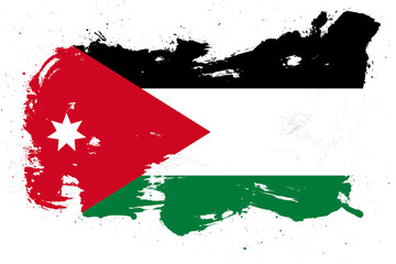 Jordan flag with painted grunge brush stroke effect on white background
