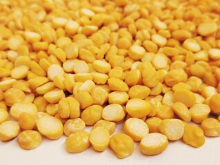 Split chickpeas legume dal chana Bengal gram lentils pulse yellow organic food full with protein...