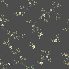 seamless pattern of flowers, branches and leaves