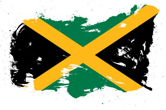 Jamaica flag with painted grunge brush stroke effect on white background