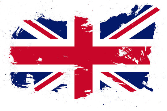 United kingdom flag with painted grunge brush stroke effect on white background