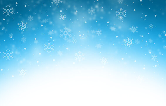 Christmas transparent blue background with snow and snowflakes. Blue to white gradient snow overlay for greeting cards - New Year's Eve 2023
