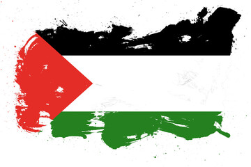 Palestine flag with painted grunge brush stroke effect on white background