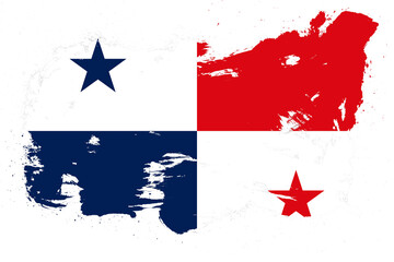 Panama flag with painted grunge brush stroke effect on white background