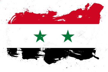 Syria flag with painted grunge brush stroke effect on white background