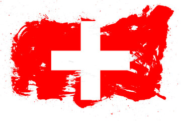 Switzerland flag with painted grunge brush stroke effect on white background