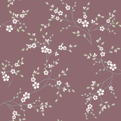 seamless pattern of flowers, branches and leaves