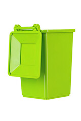 A new unbox light green large plastic bin  isolated on white background. Garbage container with a lid. Concept of cleaning, waste separation, and public hygiene.