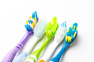 Toothbrushes on white background.