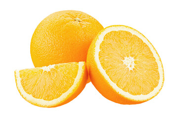 Orange fruit. Orange with cut in half slices  isolate on white.