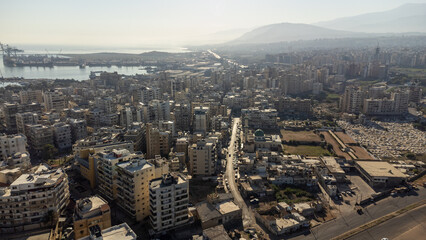 Fototapeta na wymiar Aerial shot of Tripoli, the largest city in northern Lebann