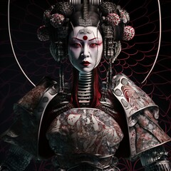 portrait of a cyborg geisha woman, details, asian, fictional person made with generative ai
