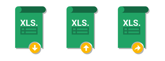 Vector of spreadsheet icon. XlS or XLSX file format icon with upload, download ,and share button icon. Digital spreadsheet extension with table icon.