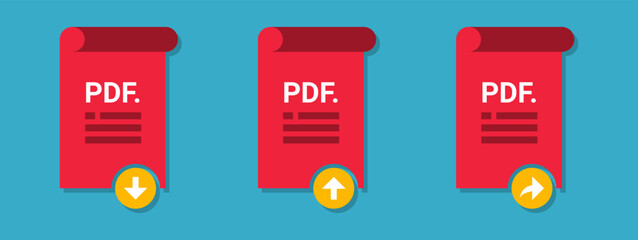 vector of pdf icon. pdf file format symbol with download and upload icon. portable document format flat symbol.