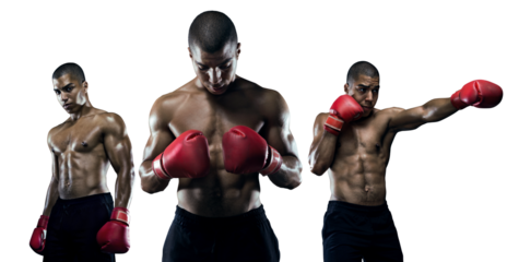 Male Athlete Boxer Punching. Sport transparent background.	