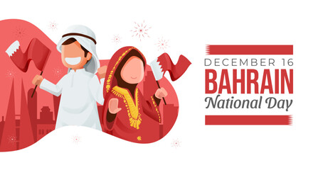 Bahrain National Day With Cartoon Kids Holding Flag Illustration Concept  