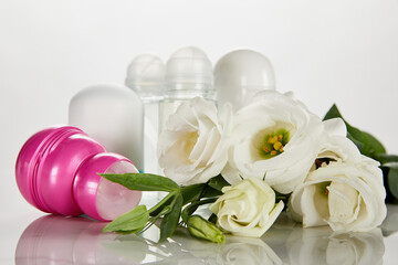 Obraz na płótnie Canvas selective focus roll bottles deodorant