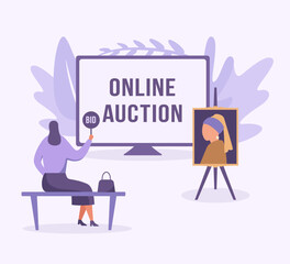 A woman makes a bid at an online auction