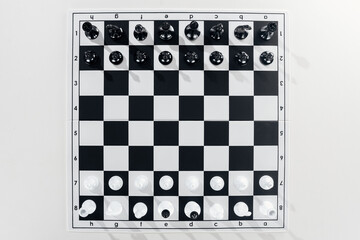 top view black white chessboard