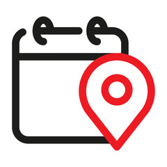 Calendar with map pin icon. Event location, meeting place symbol .