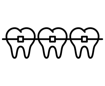Braces outline icon. Teeth braces thin line art illustration.