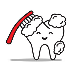 Cute tooth, To brush your teeth with toothpaste. Dental personage illustration.