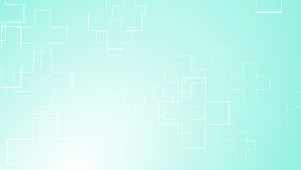 Abstract medical green blue cross pattern white background.