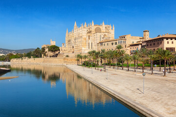 Catedral-Basilica de Santa Maria de Mallorca in Palma, Balearic Islands, Spain. Sunny Day.