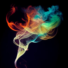 Smoke of various colors has a red-orange-white color on a dark background