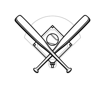 recommend clip art: Baseball Bat ball and field black white 08