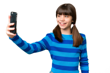 Little caucasian girl over isolated background making a selfie