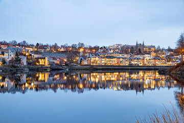 Fototapeta na wymiar View of Trondheim city from Bakklandet, east city on a December day,Trøndelag county,Norway,scandinavia,Europe