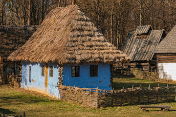 Fototapeta na wymiar typical Romanian village with old peasant wooden houses