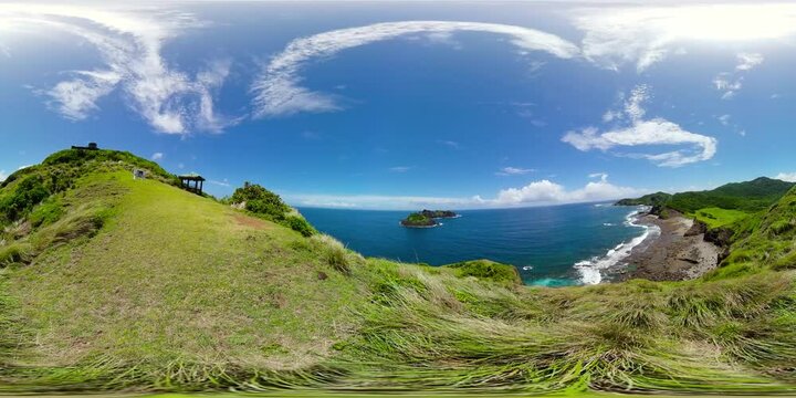 Island and blue ocean. Palaui island, Cape Engano, Dos Hermanas island. Philippines. Monoscopic image
