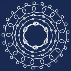 Set of nautical round rope frame isolated on blue background.