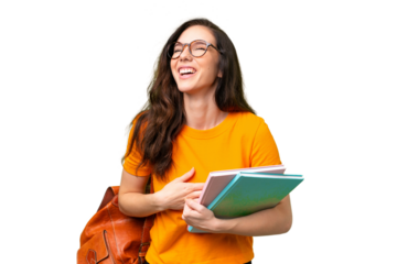 Young student caucasian woman over isolated background smiling a lot