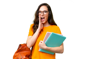 Young student caucasian woman over isolated background with surprise and shocked facial expression