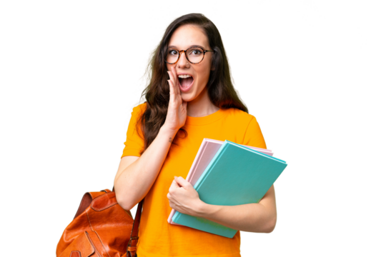 Young student caucasian woman over isolated background with surprise and shocked facial expression