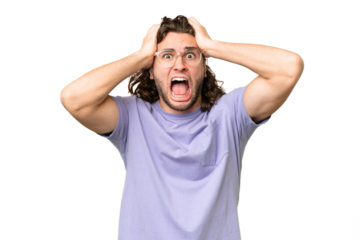 Young handsome man over isolated background doing nervous gesture