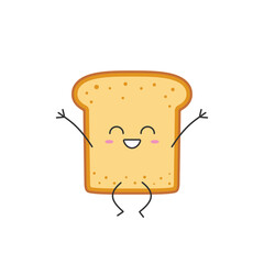 Toast cute character cartoon greet jump smile face cheerful kawaii joy happy emotions symbol breakfast icon vector illustration.