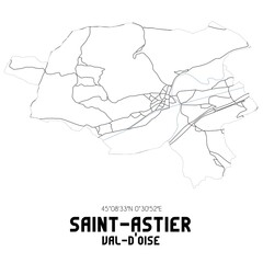SAINT-ASTIER Val-d'Oise. Minimalistic street map with black and white lines.