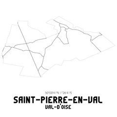 SAINT-PIERRE-EN-VAL Val-d'Oise. Minimalistic street map with black and white lines.