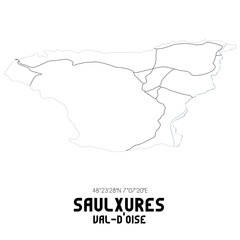 SAULXURES Val-d'Oise. Minimalistic street map with black and white lines.